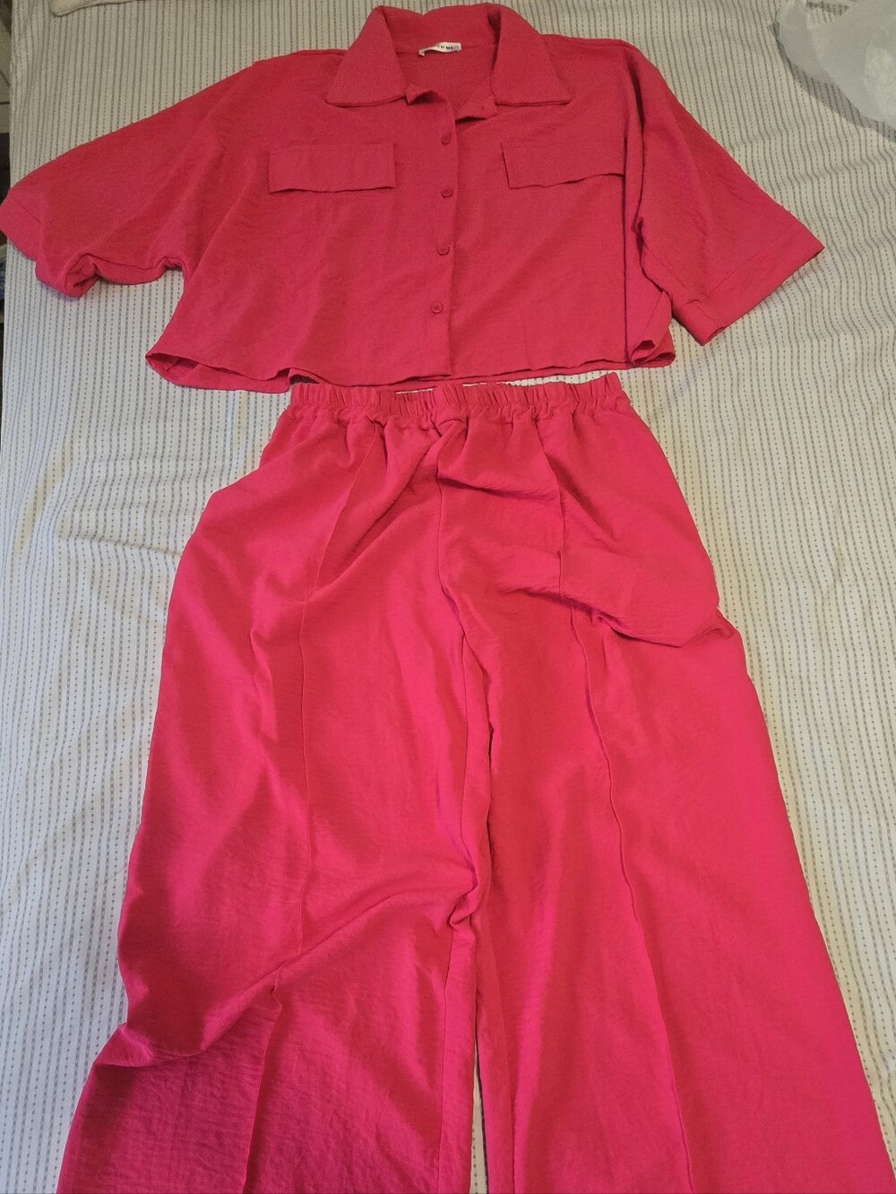 Wide-Leg High-Waist Pants in Vibrant Pink Set Oversize